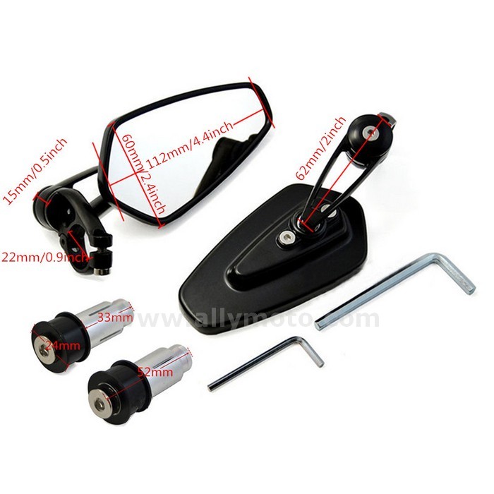 88 Universal 7-8 Inch 22Mm Motorcycle Handle Bar End Side Rearview Mirrors Black- Scooter Billet Aluminum@2